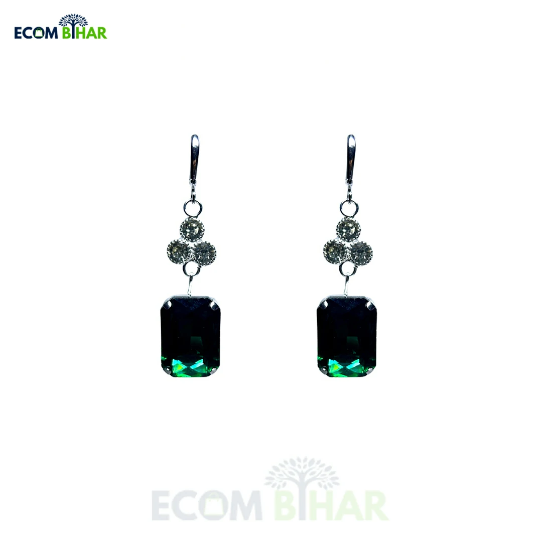 Striking Silver Leverback Earrings with Emerald Green Crystal Drops