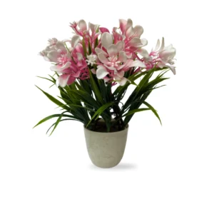 Pink & White Blossom Faux Plant in Round Pot