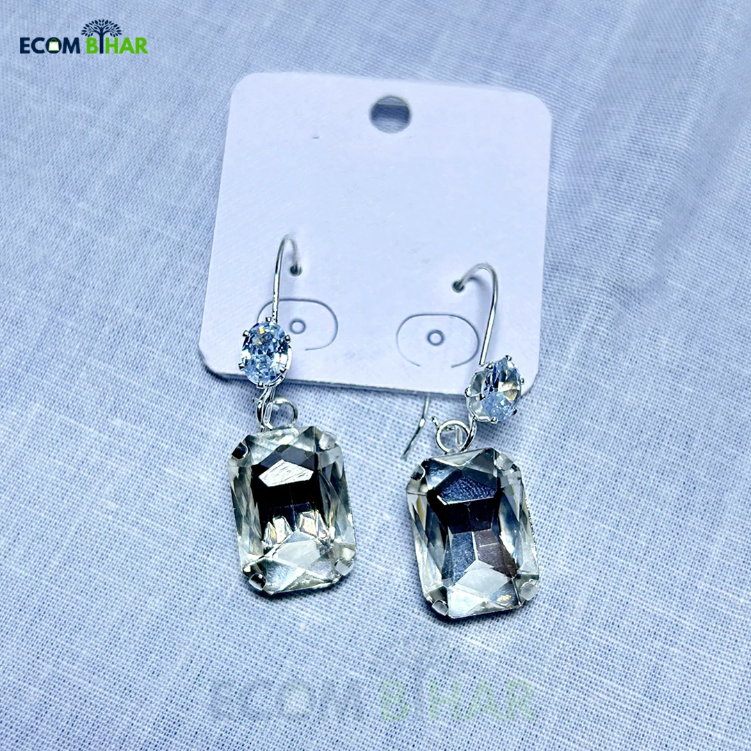 Classic Silver Leverback Earrings with Clear Crystal Drops - Image 3