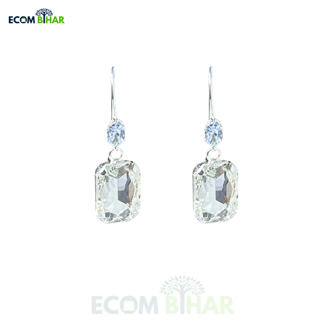 Classic Silver Leverback Earrings with Clear Crystal Drops