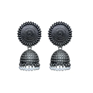 Oxidised Silver Jhumka Earrings with Pearl Drops
