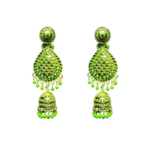 Bold Neon Green Stone Jhumka Earrings