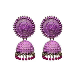 Hot Pink & Gold Sunburst Jhumka Earrings