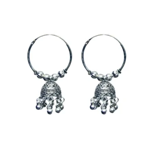 Oxidised Silver Jhumka Hoops/Bali Earrings with Ghungroo Drops
