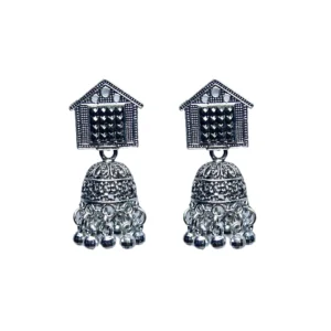 Jhumka Hoop Earrings, Oxidised Bali, Silver Ghungroo Earrings, Casual Jhumki, Hoop and Jhumka Style, Everyday Earrings