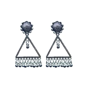 Boho Chic Oxidised Silver Triangle Dangler Earrings with Ghungroo