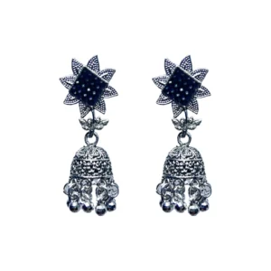 Trending Oxidised Silver Star Stud Jhumka with Black Stone Work