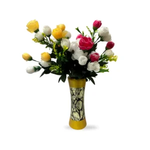 Multi-Coloured Rose Bouquet in Golden Vase