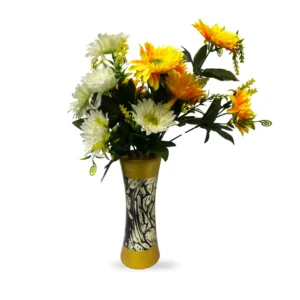 Yellow & White Daisy Flower Arrangement in Golden Vase