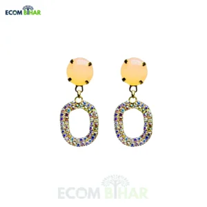 Chic Peach Stud Earrings with Pave Multi-Stone Oval Drops