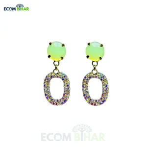 Fresh Green Stud Earrings with Pave Multi-Stone Oval Drops