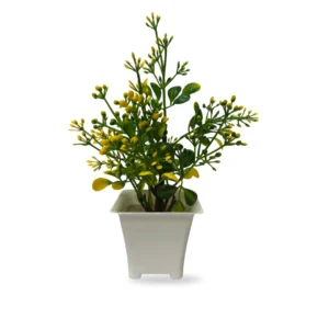 Petite Yellow Bud Faux Shrub in Square Pot